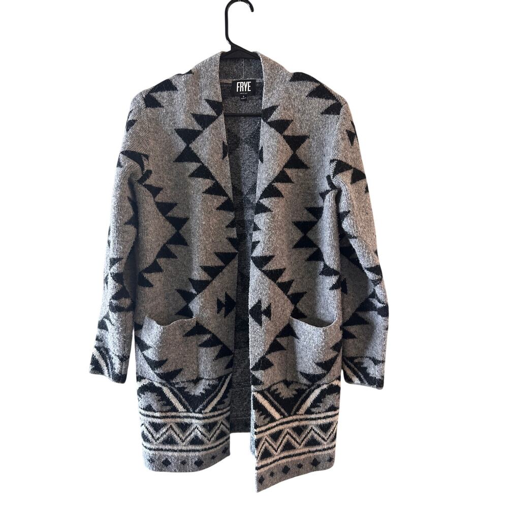 Frye Gray Black Mixed Print Long Sleeve Open Front Cardigan Women Sz S